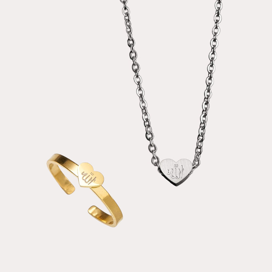 Allah Heart Necklace + Ring | Bundle