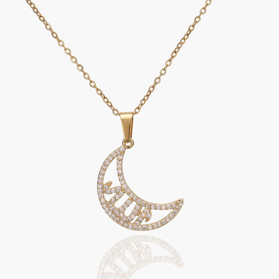 Allah Moon Crystal Calligraphy Necklace