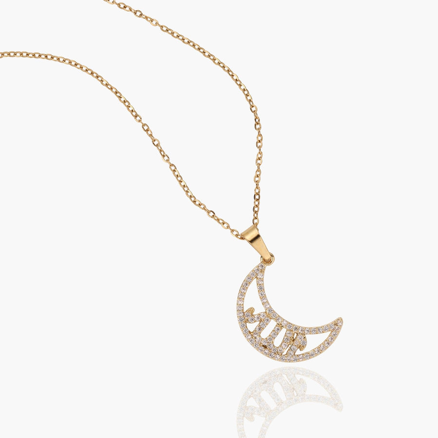 Allah Moon Crystal Calligraphy Necklace