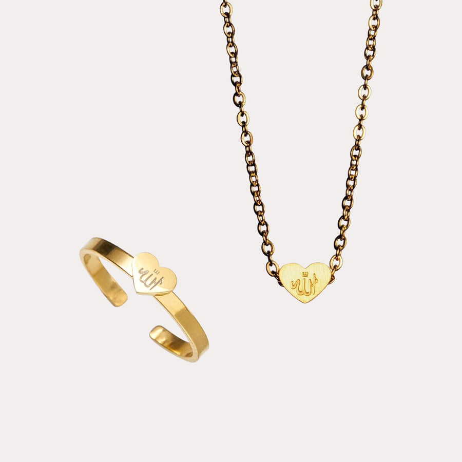 Allah Heart Necklace + Ring | Bundle