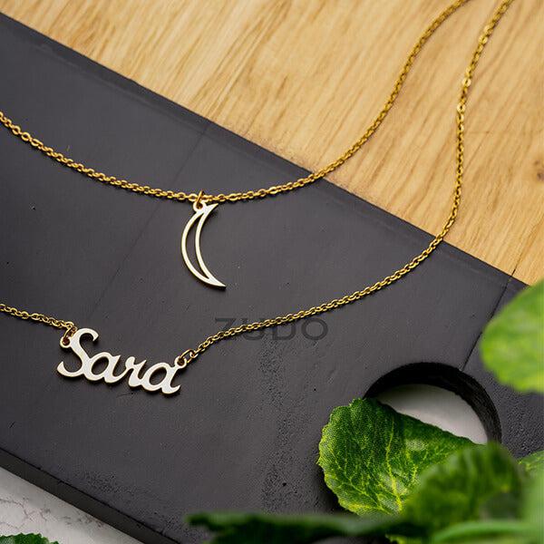 Custom Layered Moon Name Necklace