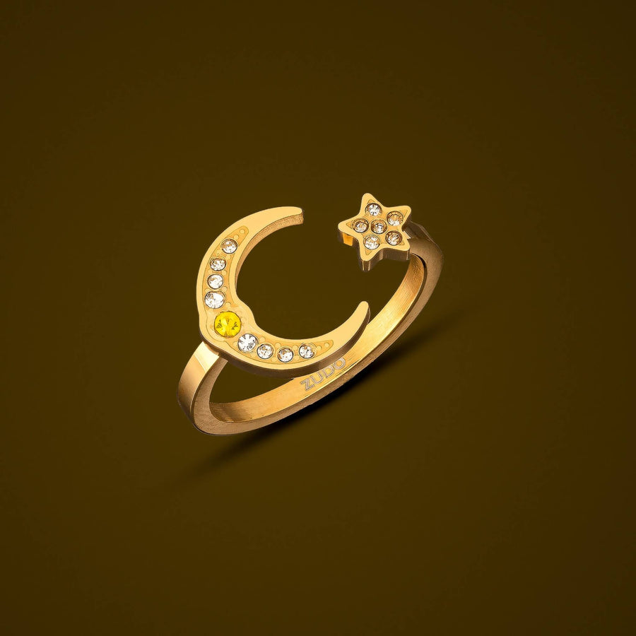 Star & Moon Ring | Birthstone
