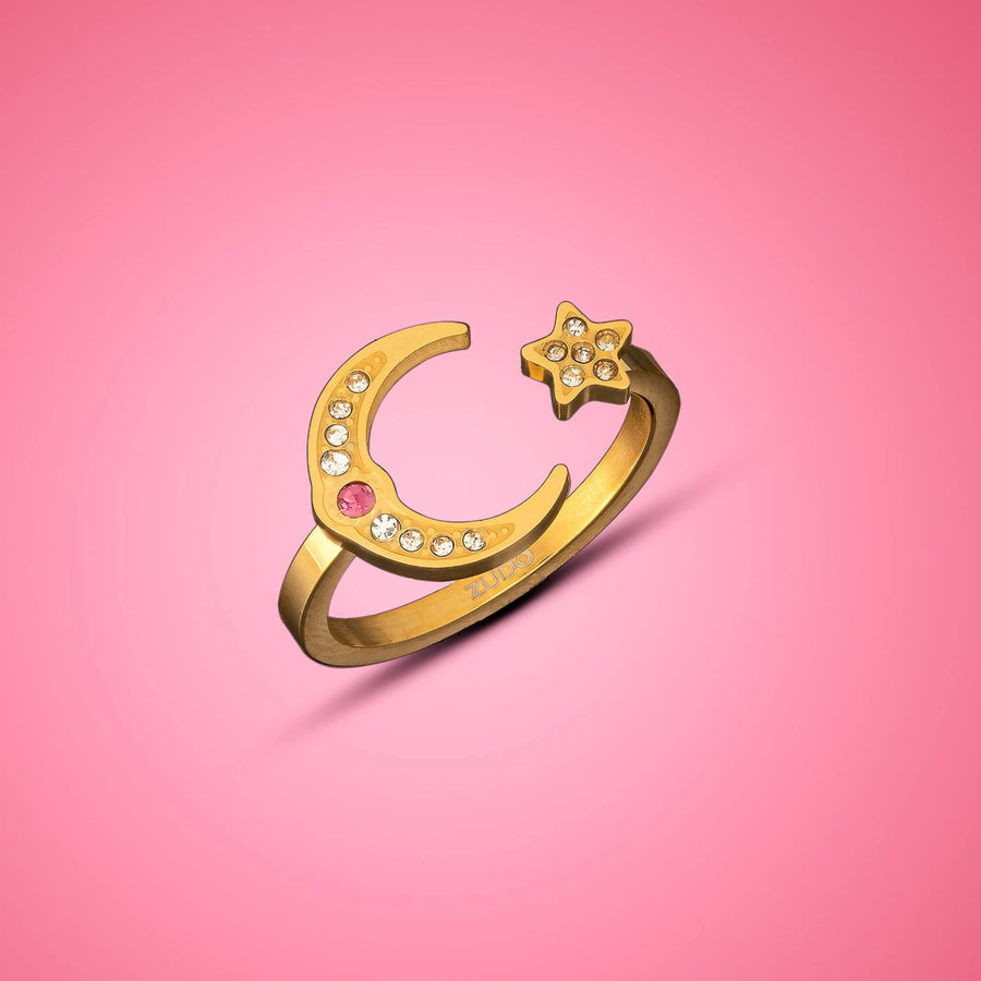 Star & Moon Ring | Birthstone