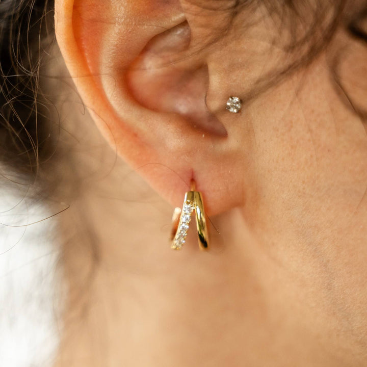Crystal Accent Double Hoop Earrings