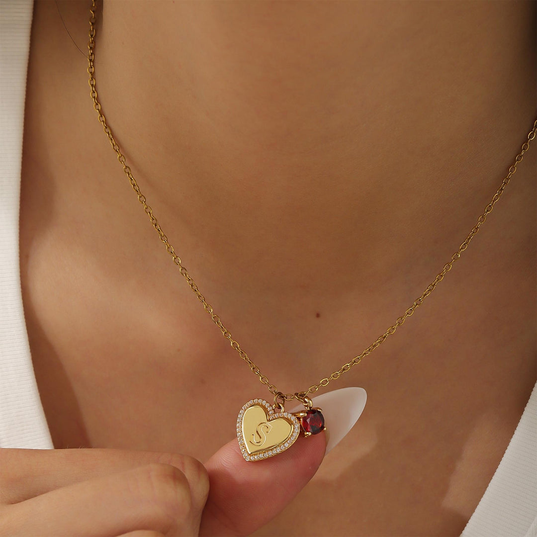 Custom Initial Heart with Birthstone Necklace