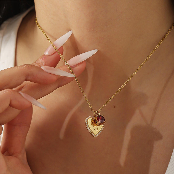 Custom Initial Heart with Birthstone Necklace