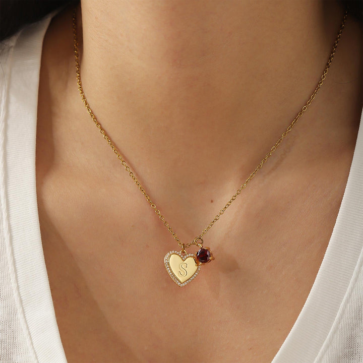 Custom Initial Heart with Birthstone Necklace