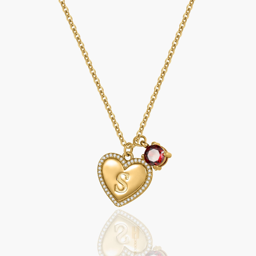Custom Initial Heart with Birthstone Necklace
