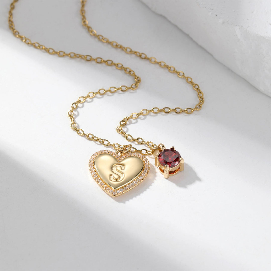 Custom Initial Heart with Birthstone Necklace
