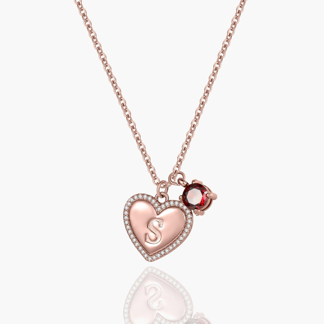 Custom Initial Heart with Birthstone Necklace