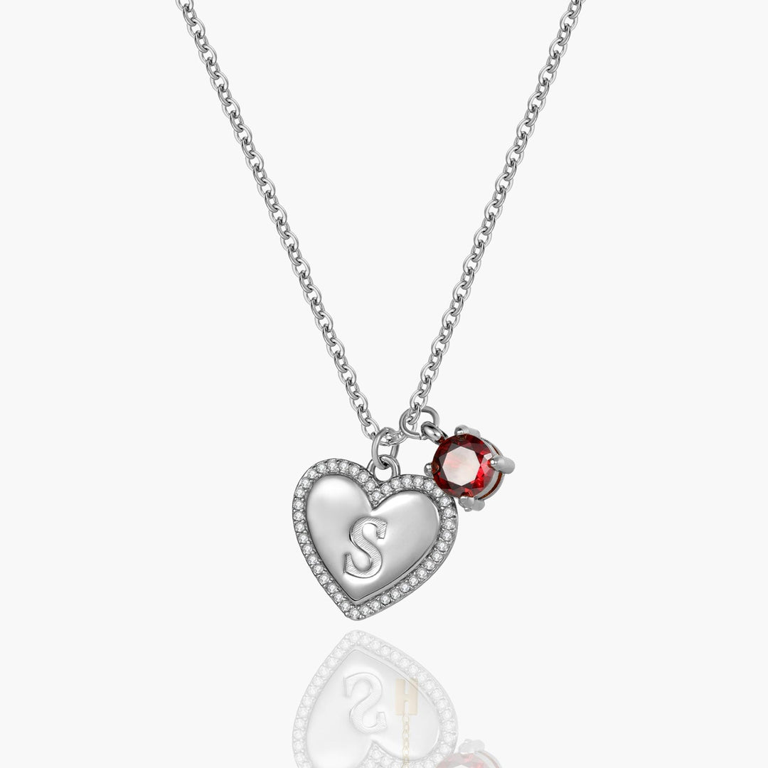 Custom Initial Heart with Birthstone Necklace