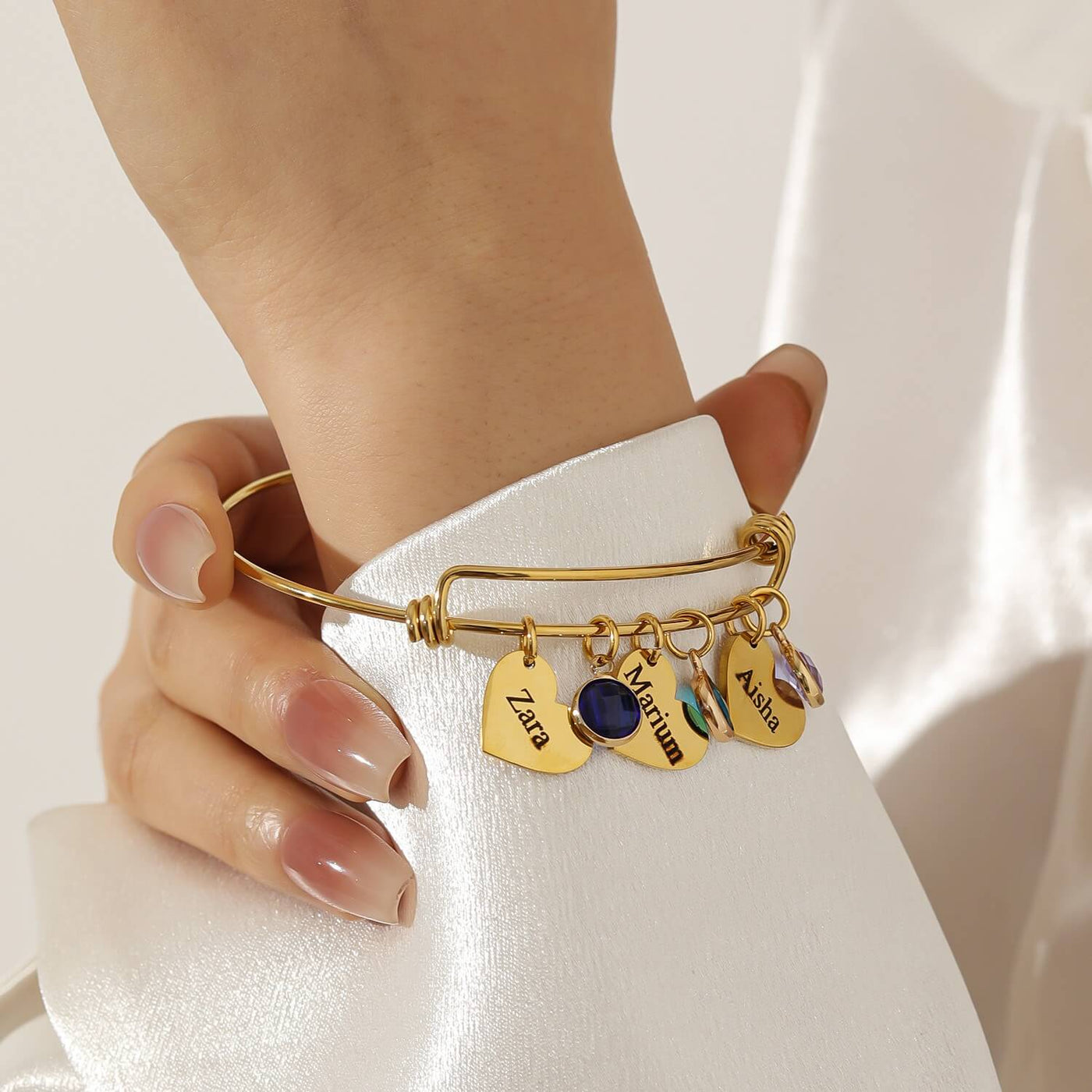 Custom Birthstone Name Bangle