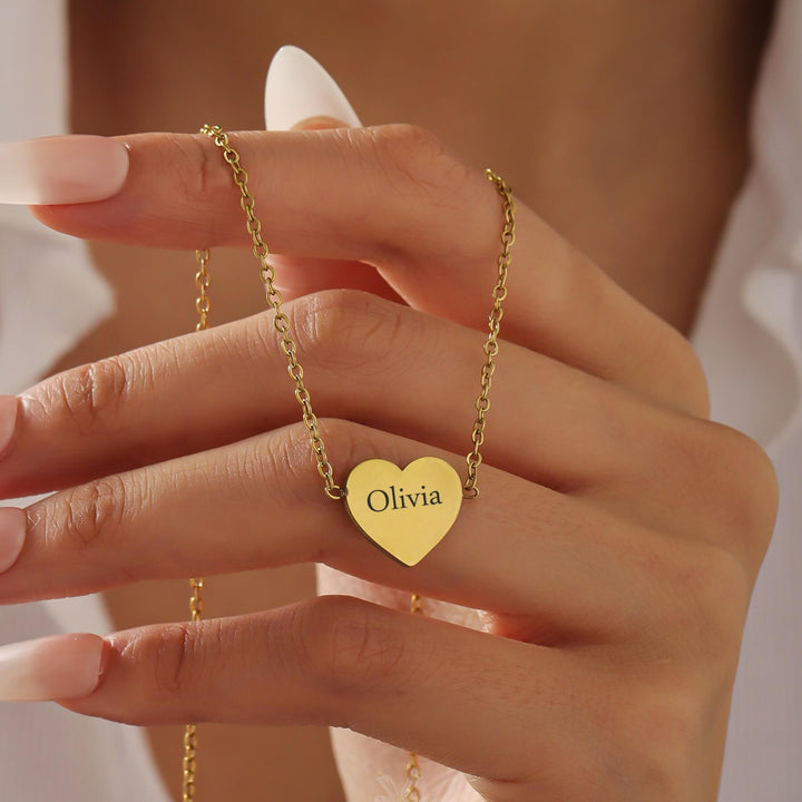 Custom Heart Engraved Name Necklace