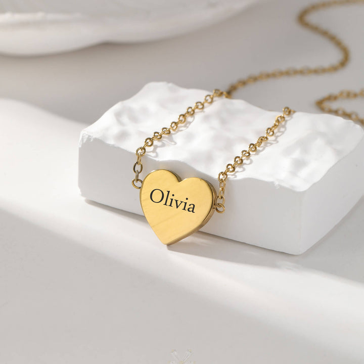 Custom Heart Engraved Name Necklace