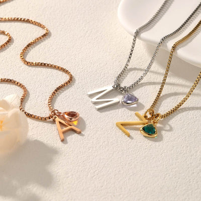 Custom Initial Birthstone Crystal Necklace