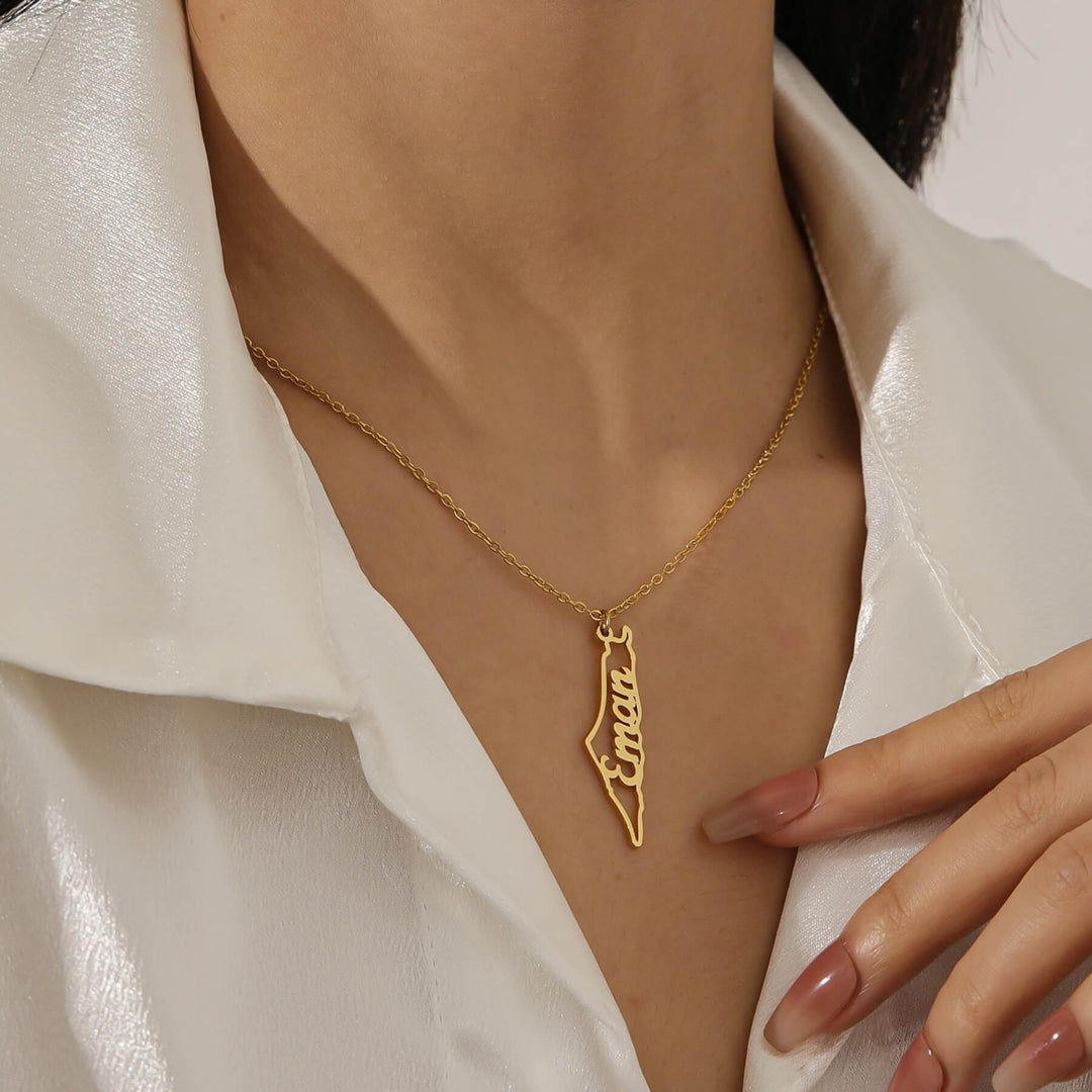 Custom Map Name Necklace | Palestine