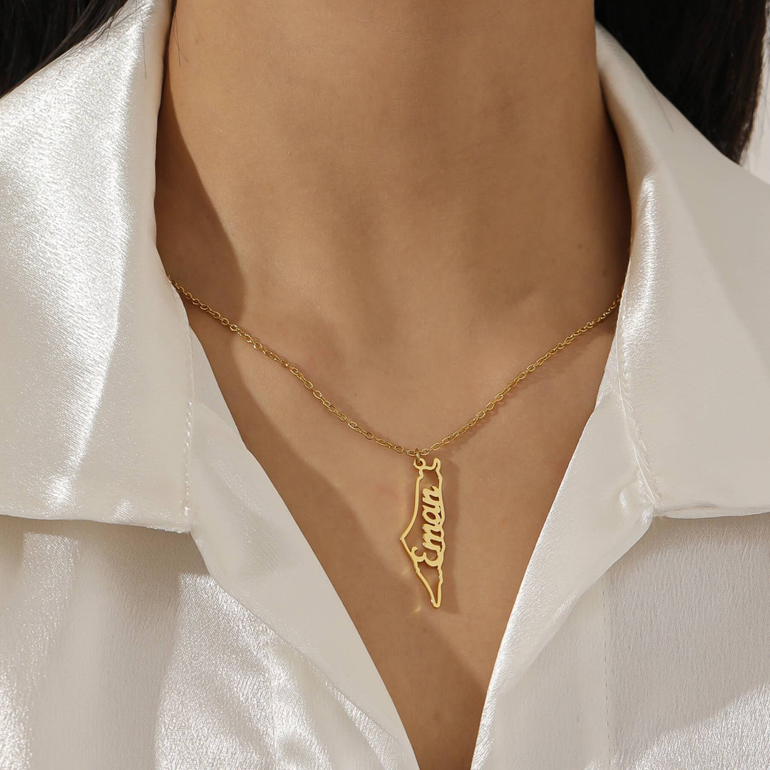 Custom Map Name Necklace | Palestine