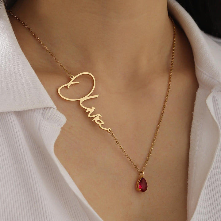 Custom Signature Birthstone Necklace