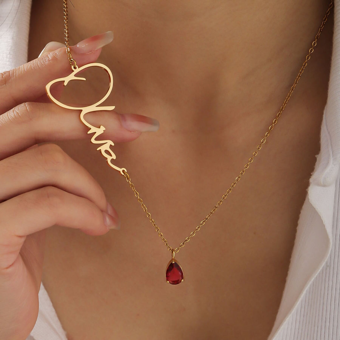 Custom Signature Birthstone Necklace