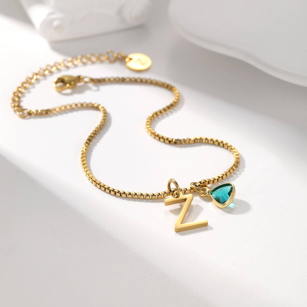 Custom Initial Birthstone Anklet