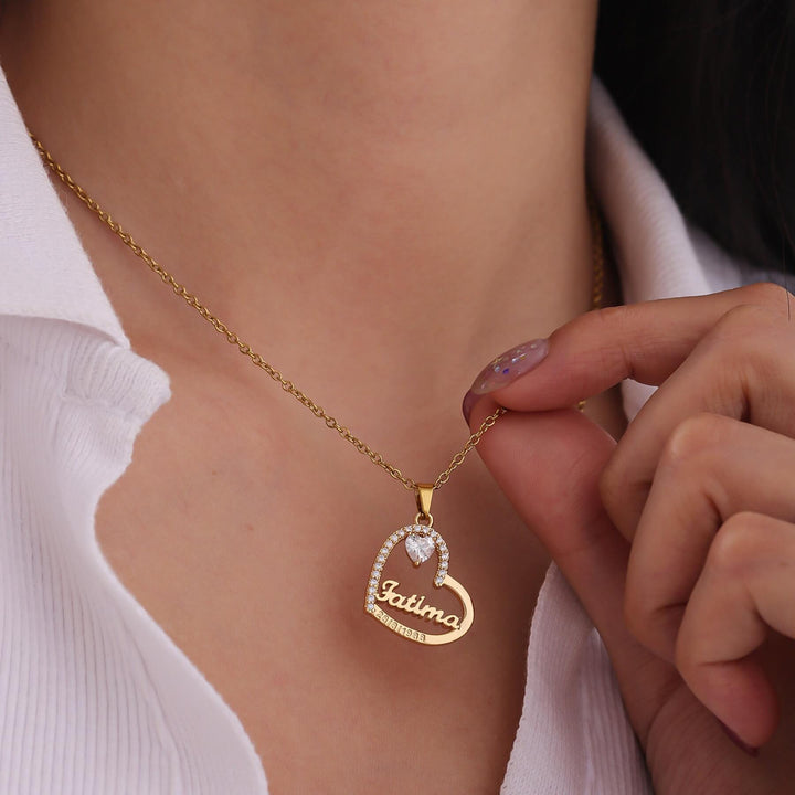 Custom Crystal Heart Name Necklace