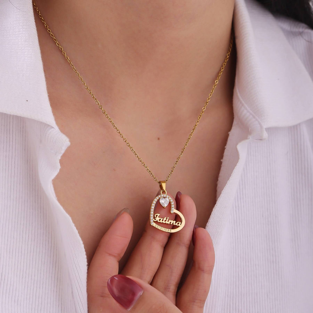 Custom Crystal Heart Name Necklace