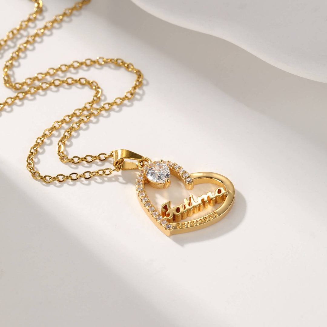 Custom Crystal Heart Name Necklace