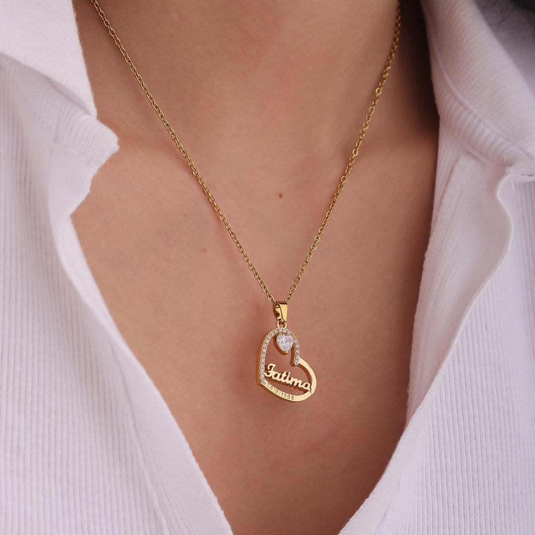 Custom Crystal Heart Name Necklace