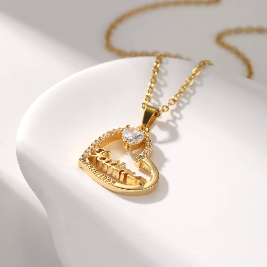 Custom Crystal Heart Name Necklace