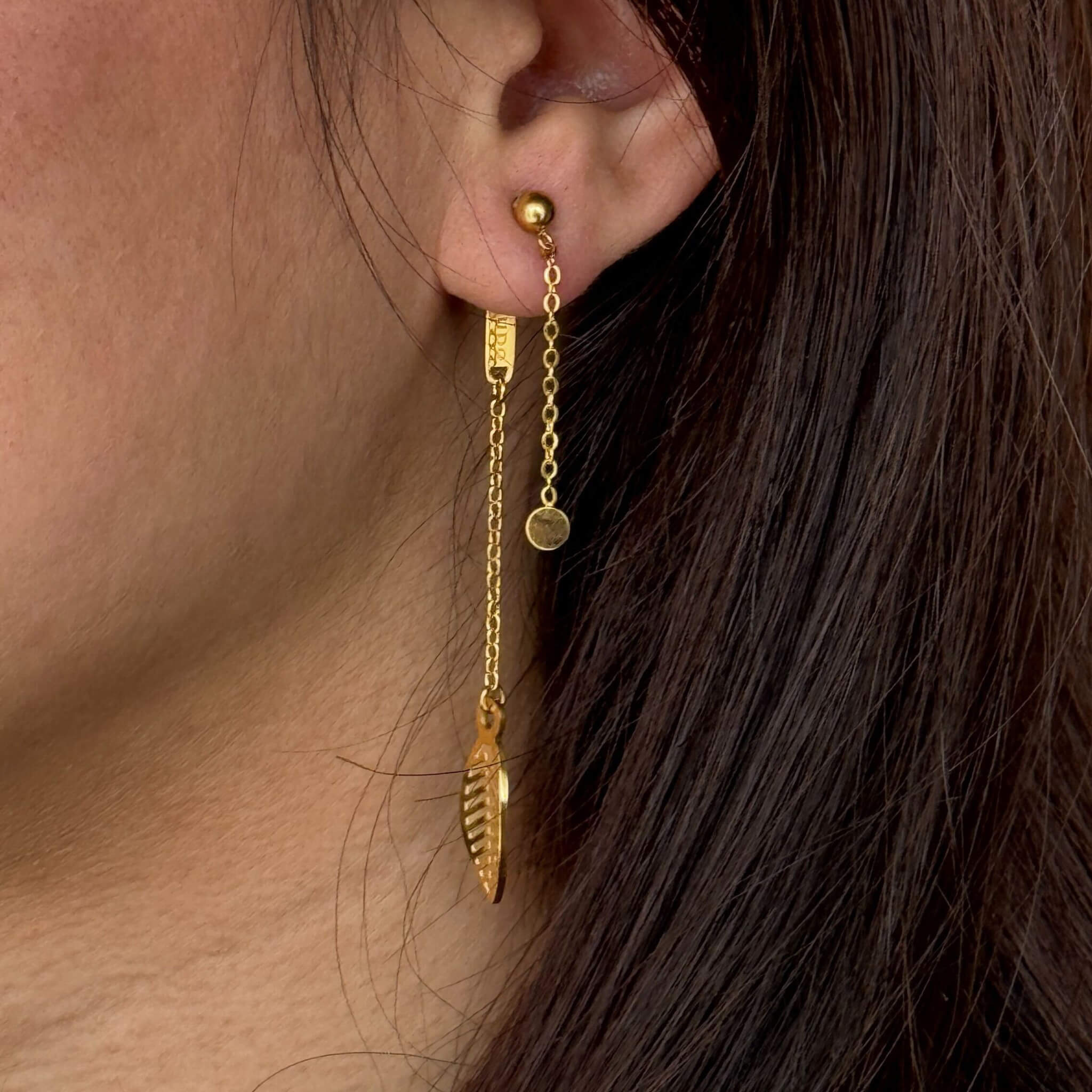★Hei★ Edge chain post earring Leaf Chain Earrings – ZUDO