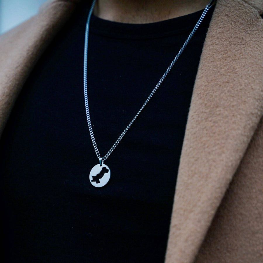 ZUDO-Pakistan-Map-Necklace--silverthickchainmodelshottorso