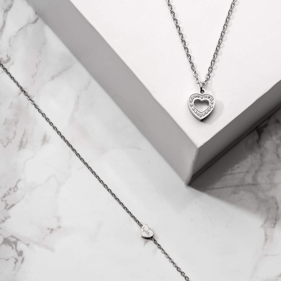 You Complete Me | 2 Piece | Crystal Heart Necklace | Bundle