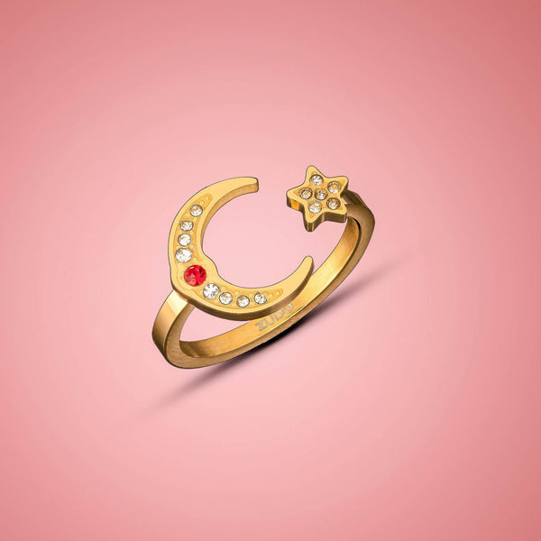 Star & Moon Ring | Birthstone