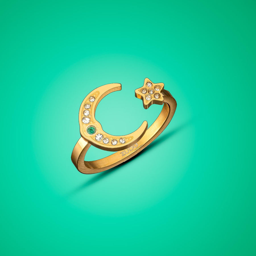 Star & Moon Ring | Birthstone